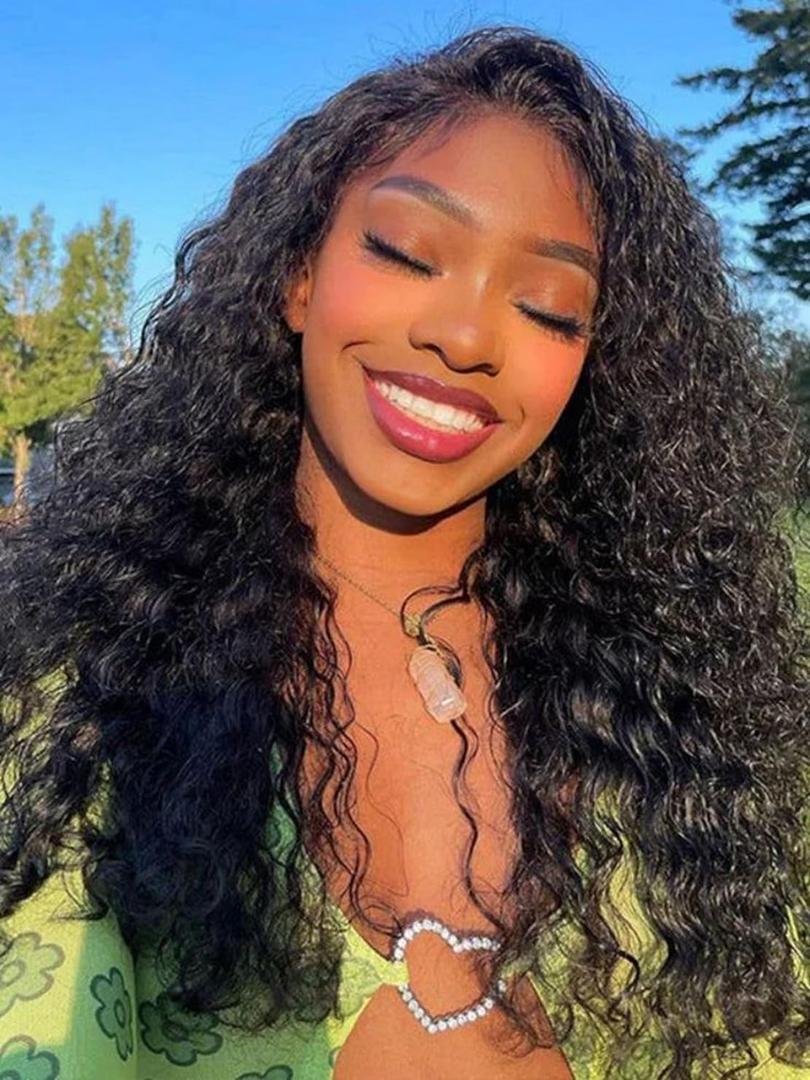 V Part Wig Curly Wig Afro Loose Wave Wear and Go Glueless Wigs for Black Women, Synthetic Hair Full Head Clip in Half Wig as Human Hair No Leave Out (#1B, 22 Inch)