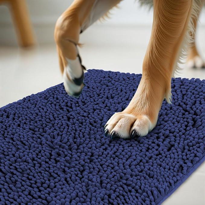 HITIME 20x32 Bath Mat, Thick Soft Absorbent Chenille, Non-Slip Rubber Backing, Machine Washable, Navy