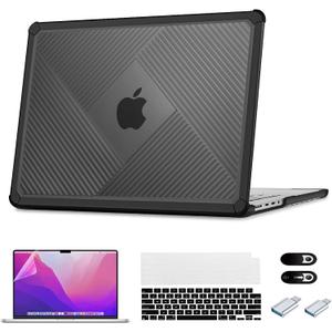 for MacBook Pro 14 inch Case 2021-2024 Released M4 M3 M2 Pro/Max Chip A3112 A3185 A3401 A2918 A2992 A2779 A2442 Shockproof Soft TPU Cover with Keyboard Film and Screen Film,Transparent