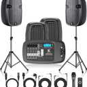8-Channel Portable PA System with Bluetooth, Microphone, 2 Speaker Stands, USB, Reverb/Delay Effects - Perfect for Outdoor Events, Parties, Weddings, Church Services (2 x 10 Woofers)