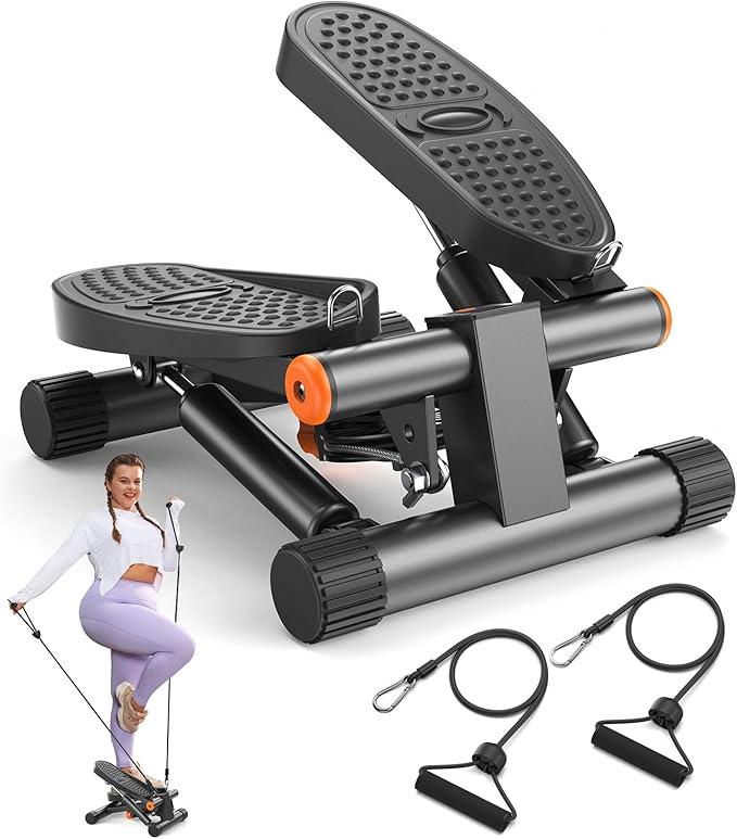 Niceday Steppers for Exercise, Stair Stepper with Resistance Bands, Mini Stepper with 300LBS Loading Capacity, Hydraulic Fitness Stepper with LCD Monitor (Grey)