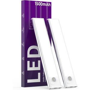 Under Cabinet Lights Motion Sensor Light Indoor 1500mAh Rechargeable LED Closet Lights Battery Operated Under Counter Lights for Kitchen (White, 2Pack)