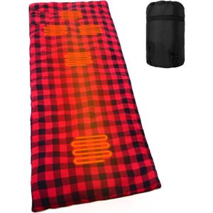 REDCAMP Heated Sleeping Bag Pad, Heated Sleeping Bag Liner, 5 Heating Zones, 3 Adjustable Heat Settings USB Heating Pad for Cold Weather Camping Backpacking or Hiking, Green/Red