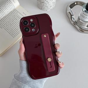 FABSPARK Phone Case for iPhone 17 Pro with Flexible Adjustable Soft Finger Hand Wrist Strap Holder Kickstand,Wave Design Wavy Frame Silicone Aesthetic for iPhone 17 Pro Phone Case,Wine Red