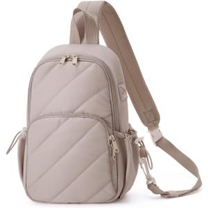 Wandering Nature Sling Bag for Women Lightweight Quilted Crossbody Bag Fits for 11" Tablet with Breathable Back Panel Anti Theft Pocket Padded Strap USB Charge Port, Ideal for Travel, Daily Use (Beige)