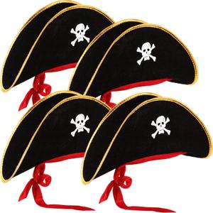 Hsei 4 Pcs Pirate Hat Pirate Costume Party Hats Skull Print for Masquerade Cosplay, Funny Party Supplies, Fancy Dress Favors
