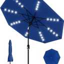 9 Ft Solar Patio Umbrella with LED Lights & Tilt Crank, 8 Ribs Outdoor Market Table Umbrella for Pool, Deck, Backyard (9FT, Navy Blue)