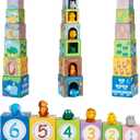Sorting and Stacking Toys Blocks for Toddlers 1-3, Soft Safari Animal Bath Toys Age 2-4, Numbers Nesting Stackable Toys for Baby 12-18 Months, Montessori Toys Gifts for 1 2 3 Year Old Boys Girls