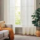 Deconovo Faux Linen Semi Sheer Curtains, 52x72 Inch, Set of 2 Back Tab Panels, Light Filtering Voile Window Treatment, Airy Privacy Drapes, Washable & Sustainable for Living Room Bedroom, Light Beige