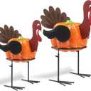2 Pack Turkey Pumpkin Holder Stand - Colorful Turkey & Pumpkin Making Kit with Metal Stand for Thanksgiving & Outdoor Decor