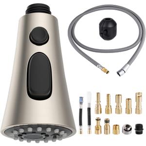 Hygie Rinse Kitchen Faucet Head Replacement Set Compatible with Moen Delta Kohler Faucet, Pull Down Kitchen Faucet Sprayer Set, 67in Faucet Hose and 14.1oz Weight Ball, Brushed Nickel
