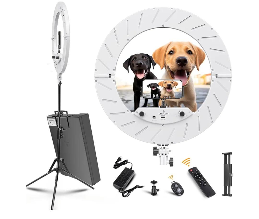 Ring Light Kit:18"/45cm Outer 55W6700k Dimmable LED Light, Tripod Stand, Remote Controller,Box for Camera,Smartphone,YouTube,TikTok,Self-Portrait Shooting,CRI95,White