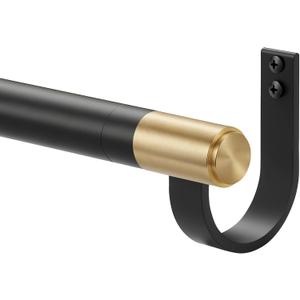 Curtain Rods for 28-68 Windows, Splicing Construction, 1 Adjustable Drapery Rod with Aluminum Alloy Brackets and Finials for Window, Sliding Door, Patio, Living Room Decoration, Matte Black&Gold