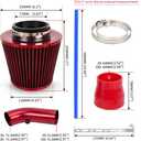 BARTOO 3'' Cold Air Intake Kit Aluminum Automotive Cold Air Intake Pipe Filter Induction Flow Hose Pipe Kit, Red