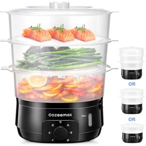 13.7QT Electric Food Steamer for Cooking, Vegetable Steamer with 3 Tiers BPA-Free Baskets, 800W Fast Simultaneous Cooking, 60-Minute Timer, Ideal for Veggies Seafood Rice (Gray)