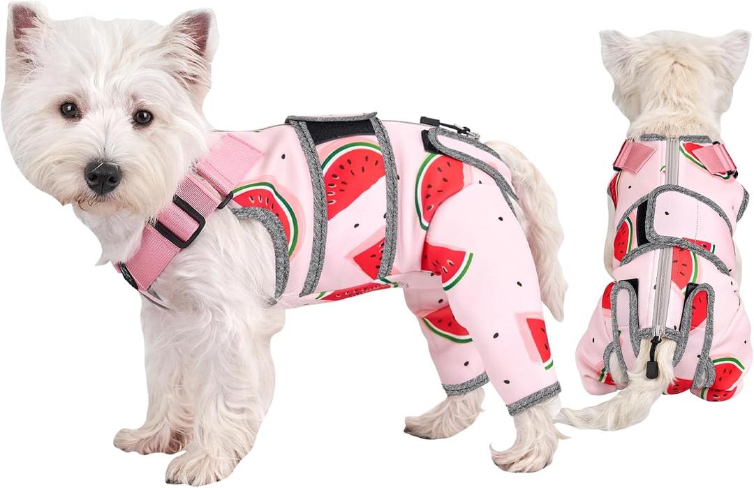 Arblina Dog Recovery Suit, Adjustable Rear Leg Sleeve to Stop Licking Wounds for Male Female Dogs, Surgical Clothing for Neuter Spay Protective as Cone Alternative After Surgrey, Pink, Small