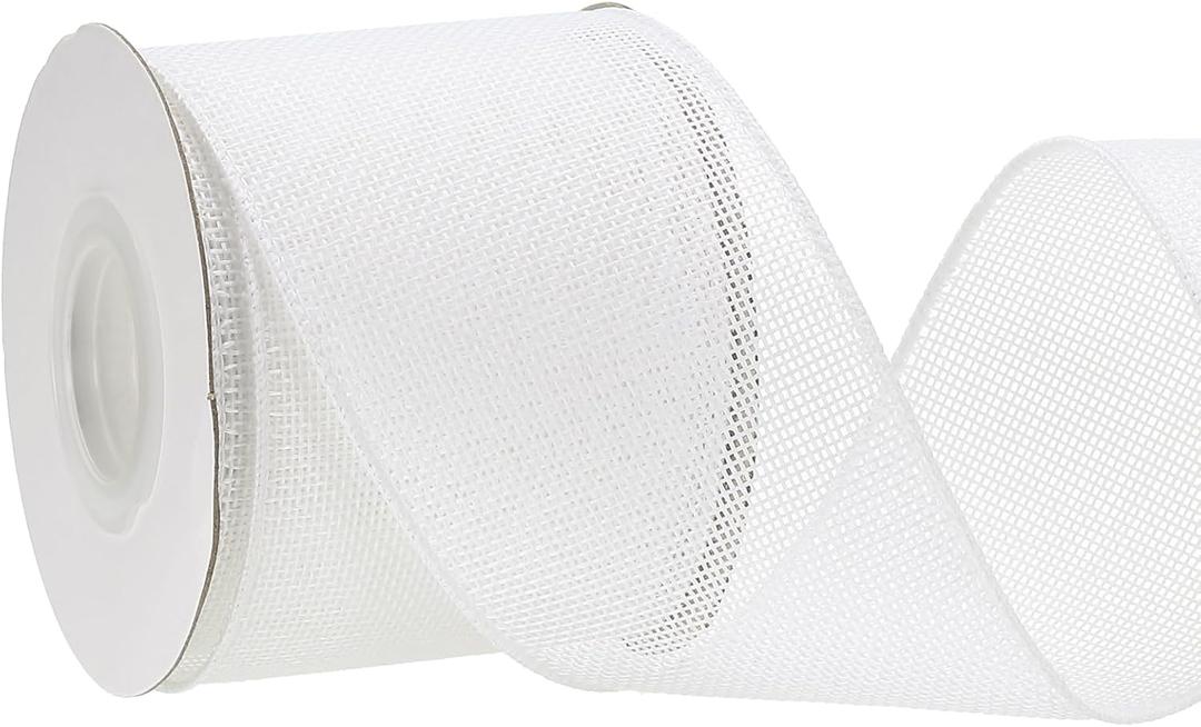 PATIKIL 3 Inch x 10 Yard Burlap Wired Ribbon, Natural Jute Wired Edge Ribbons Solid Rustic Ribbon with Iron Wire for Crafts Gift Wrapping Wreath Tree Bows, White