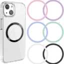 6 Colors Universal Metal Rings Compatible with Magsafe Magnetic Wireless Charger, Adapter Ring Sticker for Cell Phone Case Magnet Wireless Charging, Compatible with iPhone 16/15/14/ Samsung Galaxy