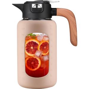 84 oz/2.5 Liter Glass Pitcher with Lid and Handle, Glass Carafe/Jug for Hot/Cold Water, Large Iced Tea Pitcher for Coffee, Juice and Homemade Beverage (Amber)