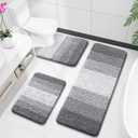 OLANLY Bathroom Rugs Sets 3 Piece, Soft Absorbent Microfiber Bath Mats and U-Shaped Contour Toilet Rug, Plush Shaggy Bath Mat Set for Bathroom (47"x20"+24"x16"+24"x20", Grey)