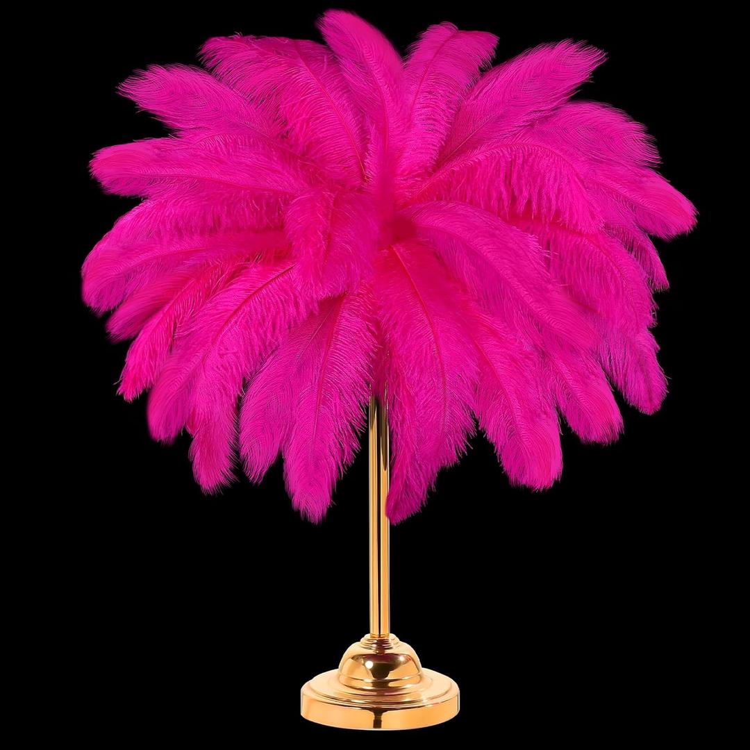 30 Pcs Large Natural Ostrich Feathers Bulk 16-18 Inch for Centerpieces for Wedding Party Centerpieces Home Decoration Flower Arrangement (Rose Red)