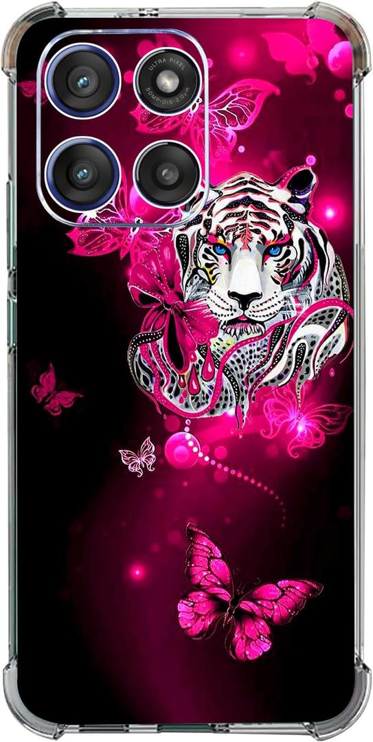 Case for Moto G Stylus 2025,White Tiger Butterfly Drop Protection Shockproof Case TPU Full Body Protective Scratch-Resistant Cover for Motorola Moto G Stylus 2025