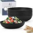 Wrova 10inch Wheat Straw Big Bowls Set of 6 - Large Salad Bowls 65oz set of 6 - Unbreakable Serving Bowls Microwave & Dishwasher Safe for restaurant - Big Plastic Bowls for Cereal,Salad - Black Series
