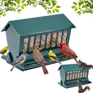 Zonon Squirrel Proof Bird Feeder Metal 12lbs Large Capacity for Cardinals Chickadees Green Bird Feeder on Pole for Outdoors, Not Including Pole