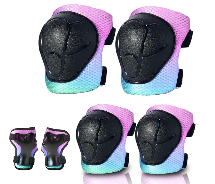Gradient Color Kids Protective Gear Set Knee Pads for Kid 2-14 Years,W/ Adjustable Strap Kids/Youth Knee Pads Elbow Pads Wrist Guards Set for Inline Roller Skates,Cycling,BMX Bike,Skateboard,Scooter (Small(3-6Years), Candy)