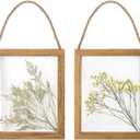 NIKKY HOME Dried Flowers Grass Wall Art Set of 2 Natural Plant Artwork with Clear Glass Display Frame and Jute Rope Gallery Wall Decor Living Room Decor