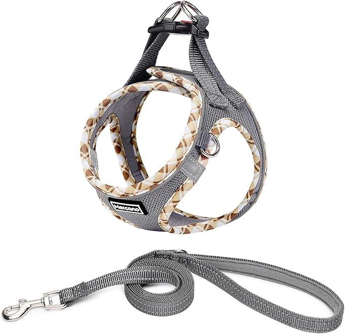Mercano Dog Harness and Leash Set, Soft Mesh Dog Harness and Leash Set Reflective Breathable Lightweight Easy to Walk Escape Proof with Safety Buckle for Small Medium Dogs, Grey, XL