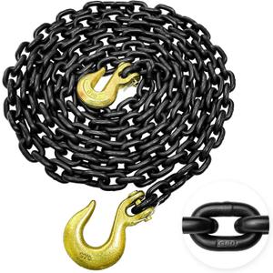Grade 80 Log Chain 5/16'' X 14 Feet with Grab and Slip Hooks | Trailer Safety Chain WLL 4,900 lbs for Pulling & Towing