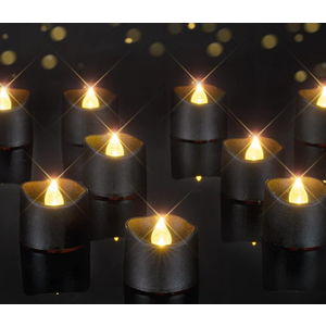 Homemory Black Tea Lights Candles Battery Operated, 200+Hour Flameless Flickering Fake Electric LED Colored Tealights Candles for Halloween, Theme Party, Wedding Table Decor, Holiday Decor, 24Pack