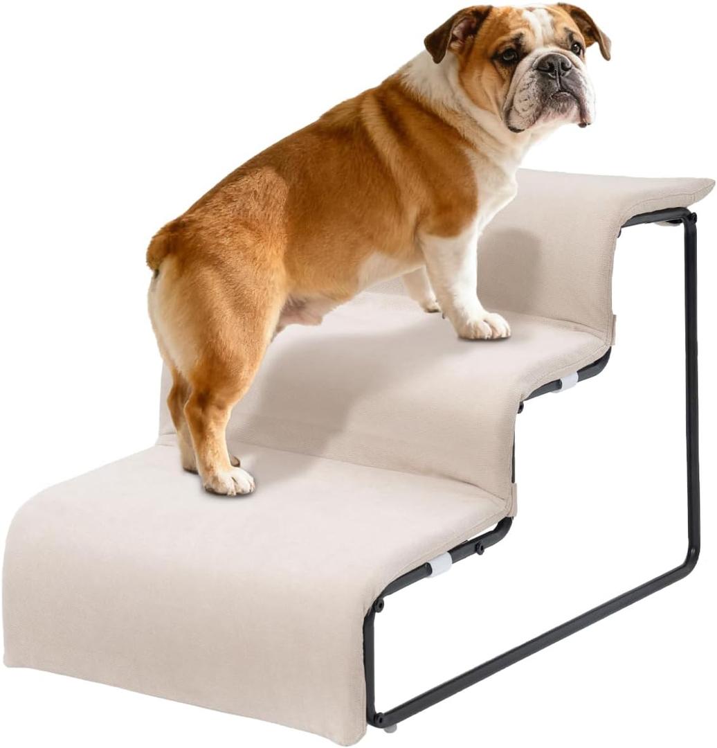 3-Step Pet Stairs with Soft Cushions for Small & Medium Pets Easy Climbing to Bed, Chair, Sofa, Windowsill Sturdy & Safe Design (Pet Stairs Only)