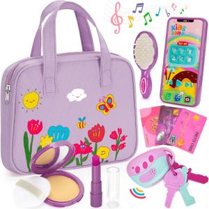 Officygnet Toddlers Toys for Girls 3+ Years Old, Toddler Purse Girl Toys with Pretend Makeup Kit, Pretend Princess Play Purse Toy for Little Girl, Christmas Birthday Gifts for Girls Age 3, Purple