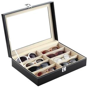 Siveit 8 Slot Sunglass Organizer Leather Eyeglasses Collector Eyewear Display Case Storage Box, Black