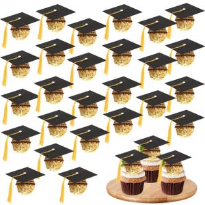 Graduation Cap Chocolate Decorations, 50 Pcs Black Graduation Cupcake Toppers with Tassel Adhesive Dots for Chocolates Candies Class of 2026 Graduates Congrats Grad Party Decorations