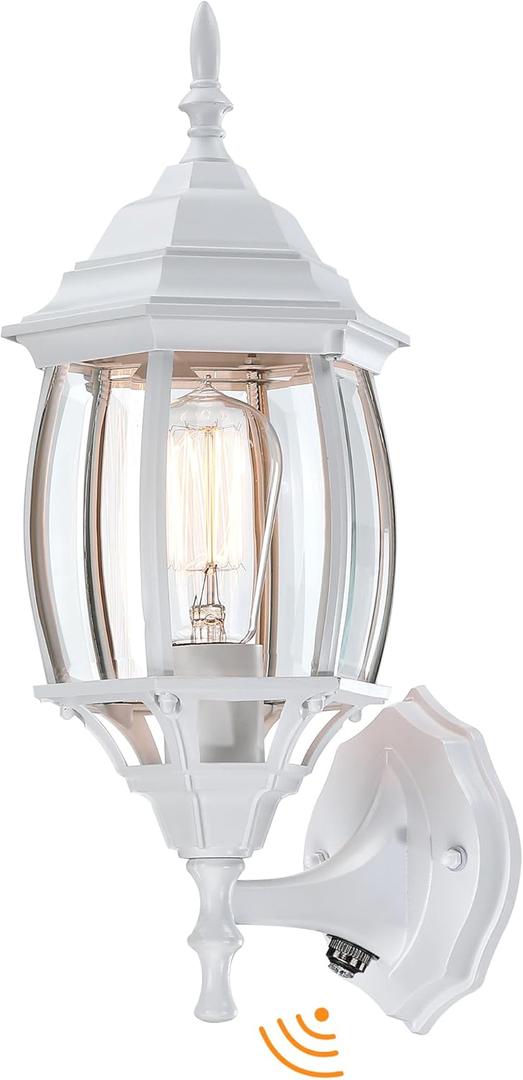 16.8 Inch White Outdoor Wall Lights Dusk to Dawn, Outside Wall Sconce for House White Dusk to Dawn Sensor Outdoor Light for Front Door Porch Sconce with Vintage Design