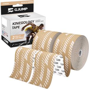 Kinesiology Tape, 2 Rolls Hypoallergenic Athletic Tape for Muscle Strain Relief & Joint Support, Waterproof & Breathable Sports Tape for Pain Relief, 2in x 16ft Uncut Roll-Stripe (Beige)