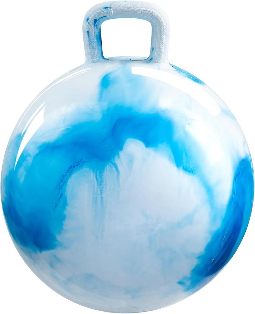 Bedwina Bouncing Ball for Kids  20 Inch Hopper Ball with Handle and Pump | Fun & Durable Bouncy Toy for Children | Safe Inflatable Hopping Toy for Indoor & Outdoor Play, Exercise & Active Fun (Ages 7-10 (20 Inch), Marble Blue / White)