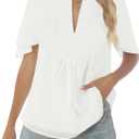 Relipop Womens Blouse Oversized Flutter Sleeve Top V Neck Shirts 2025 Summer Business Work Blouses Outfits (White, M)