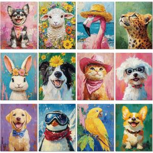 Sherr 12 Pcs Pre Drawn Canvas Pre Printed Canvas for Adults Sip and Paint Party Canvases Painting Kit for Summer Easter Mother's Day Party Favor(Cute Animals,8 x 10 Inch)