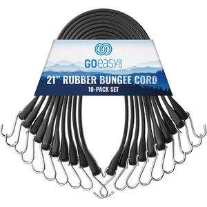 GOEASY0312 Rubber Bungee Cords with Hooks Heavy Duty 21" - for Outdoor Extreme Weather, Over 180 LBS Load & Max Stretch 1.8X, 100% EPDM Bungee Straps with S Hooks, 10 Pack for Cargo, Tarps, Trucks
