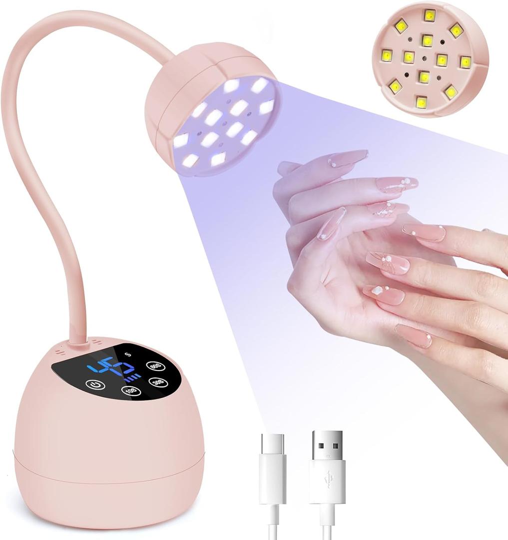 CGBE UV LED Nail Lamp, 36W Mini Cordless Flash Cure Lamp, USB Rechargeable Goosenecks LED Nail Light for Gel Nails with 4 Timers & Auto Sensor for Salon Home DIY Use, Pink