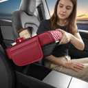 5 in 1 Car Center Console Cover, Armrest Pad with 2 Storage Pockets, Cup Holder, Tissue Box Slot, Phone Holder, Universal Car Interior Organizer (Burgundy)