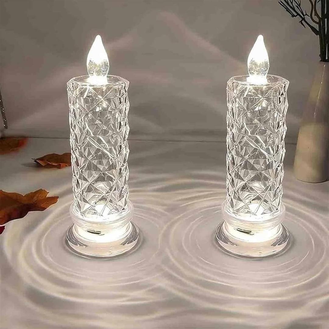2025 New Flameless Candles, LED Crystal Candle Lights, Rose Shadow LED Flameless Candles, Safe Flameless Design, Create Romantic Ambience for Wedding Christmas Decorations (White, 2 PCS)