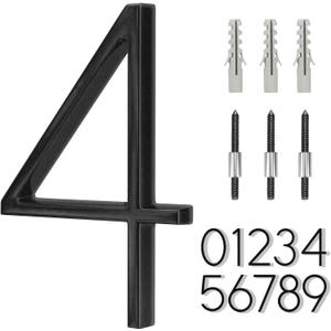 6" Stainless Steel Floating House Number 4, Metal Modern House Numbers, Mailbox Decor Number with Nail Kit, Coated Black, 911 Visibility Signage (Large 4)