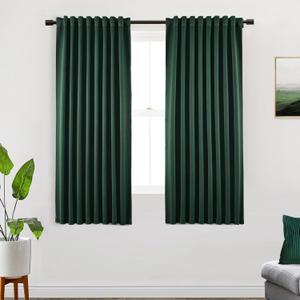 SHINELAND 63 Inch Length Pleated Dark Emerald Green Blackout Curtains for Bedroom, Thermal Insulated Black Out Curtain 63 Inch Long, 52 Inch Wide