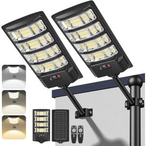 Solar Lights Outdoor, Solar Powered Motion Sensor Solar Street Light, 6500K/4500K/3000K IP66 Waterproof Security Flood Lights with Remote Control for Garden, Yard, Garage, Parking Lot (2 Pack)