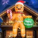 11 FT Christmas Inflatables Gingerbread Man, Christmas Blow Up Yard Decorations with Built-in LEDs, Sitting Gingerbread Inflatable Christmas Decorations Outdoor for Garden Yard Lawn Roof